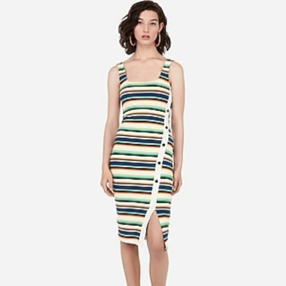 Express Multicolor Stripe Tank Dress Midi Button Detail Excellent Size S - Picture 1 of 9